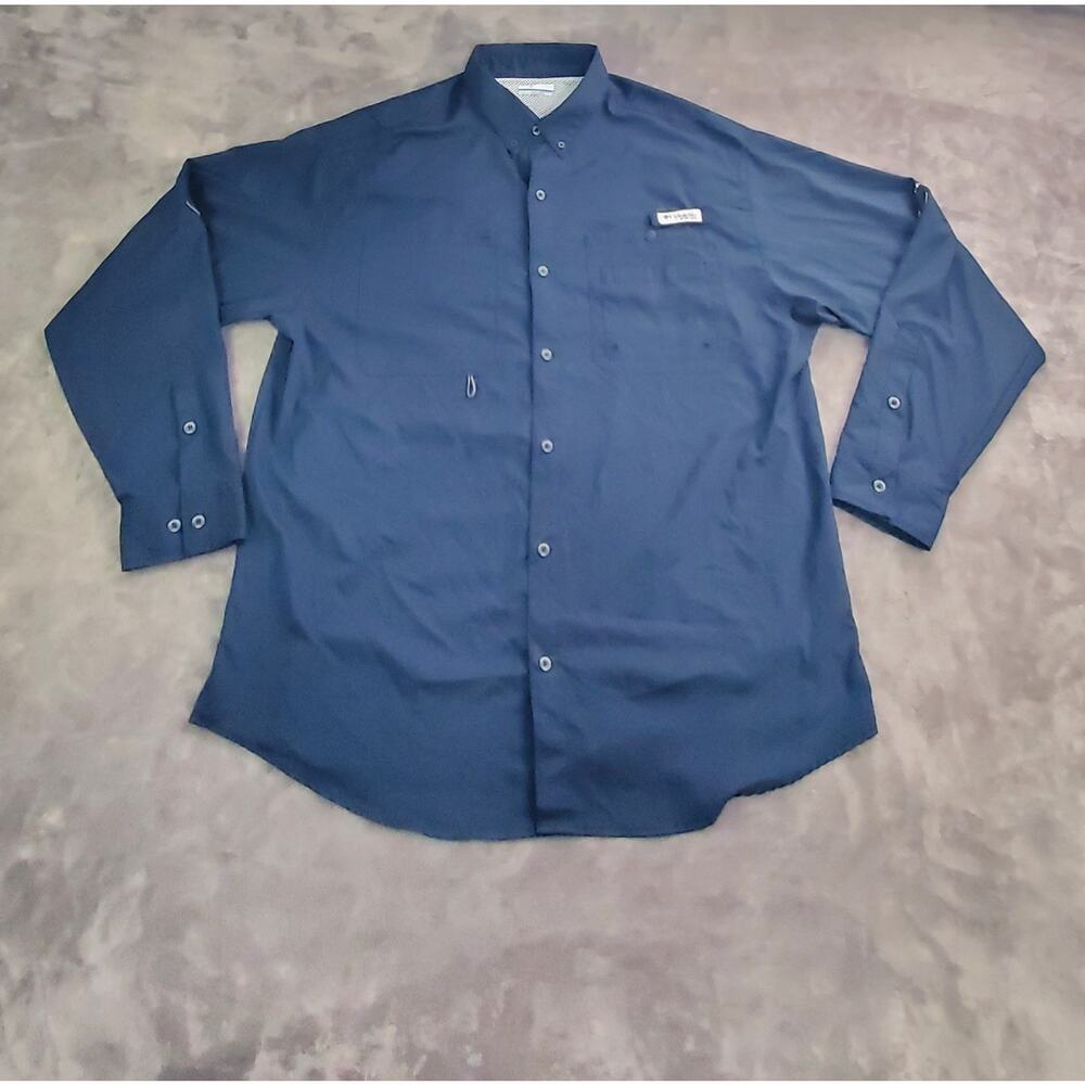 Columbia PFG Shirt Mens Sz XL Navy Blue Long Sleeve Fishing Performance C22-43